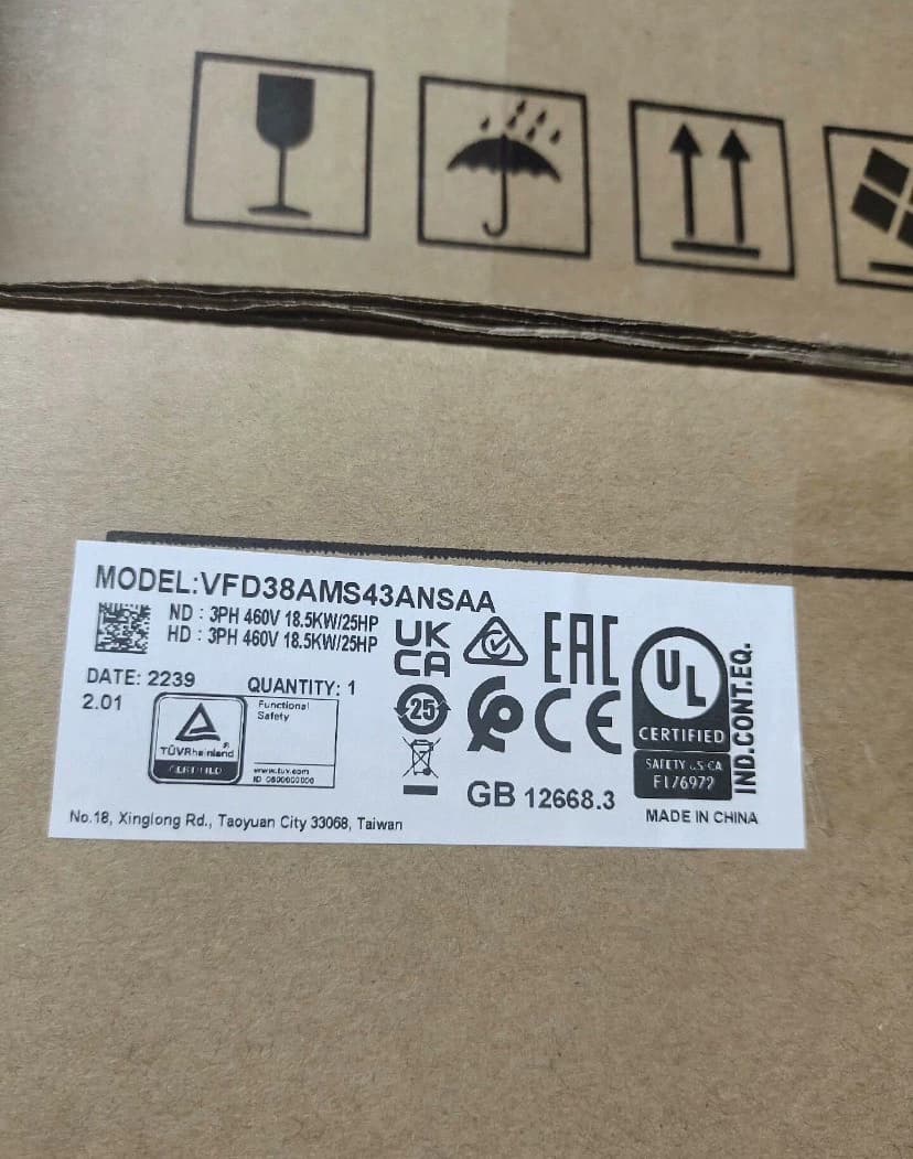 100 % brandneues Original und Original Delta VFD38AMS43ANSAA 380 V/18,5 kW Frequenzumrichter Antriebsservomotor